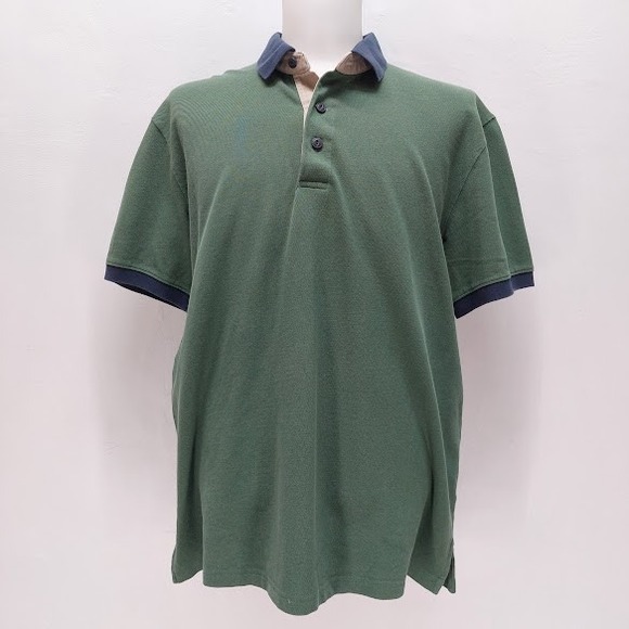 L.L. Bean Other - LL Bean Casco Bay Polo Mens Short Sleeve Large Green Navy Contrast Pique Cotton